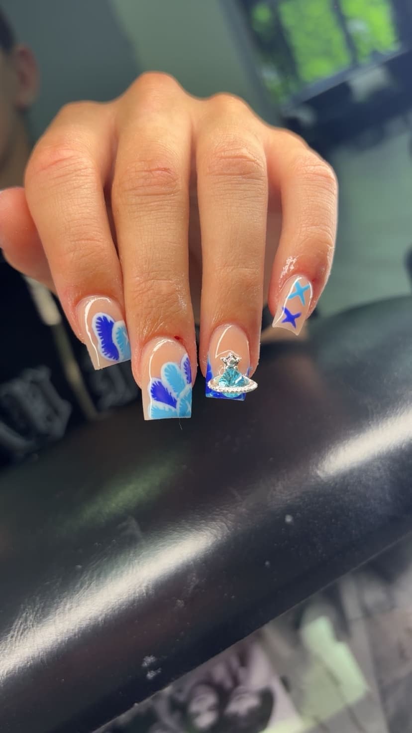 Blue Floral with 3D Gems